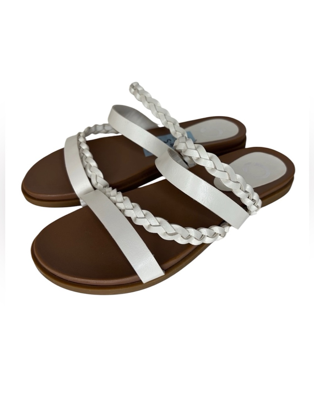 Journee Collection Colette White Braided-Strap Slide Sandals 6.5W